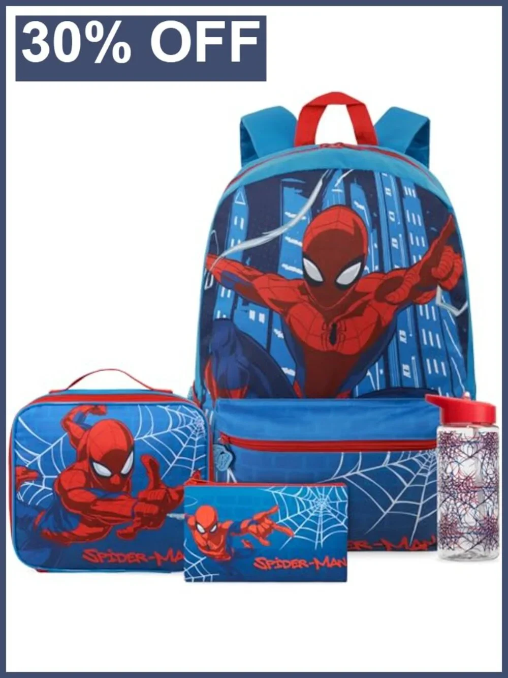 Marvel Spider-Man Boys Backpack Set 4 Pc with Lunch Bag & Pencil Case